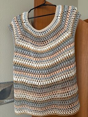 Charlies Striped Crochet Tank Top in Cream, Brown, Peach, Tan
